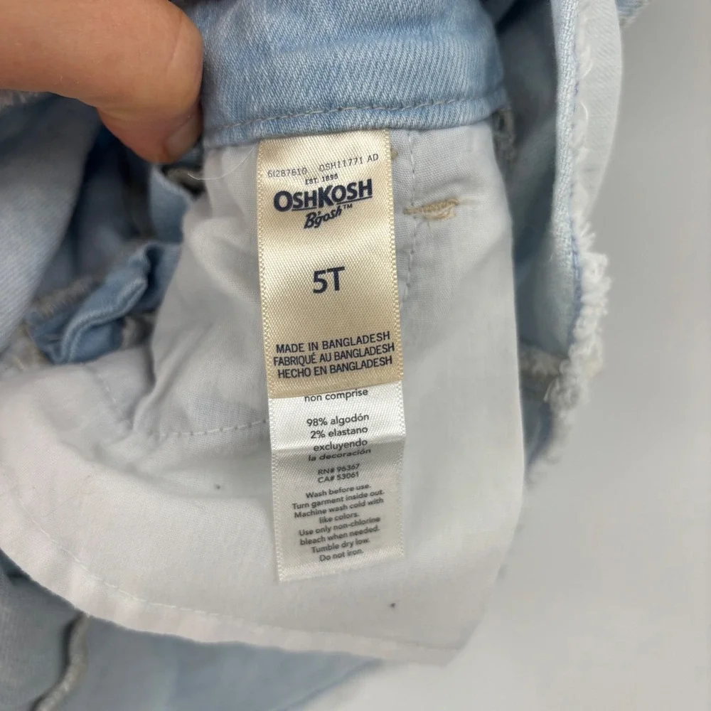 OshKosh Denim Overall Skirt Kids 5T Light Blue Heart Pocket Frayed Hem Cute Boho